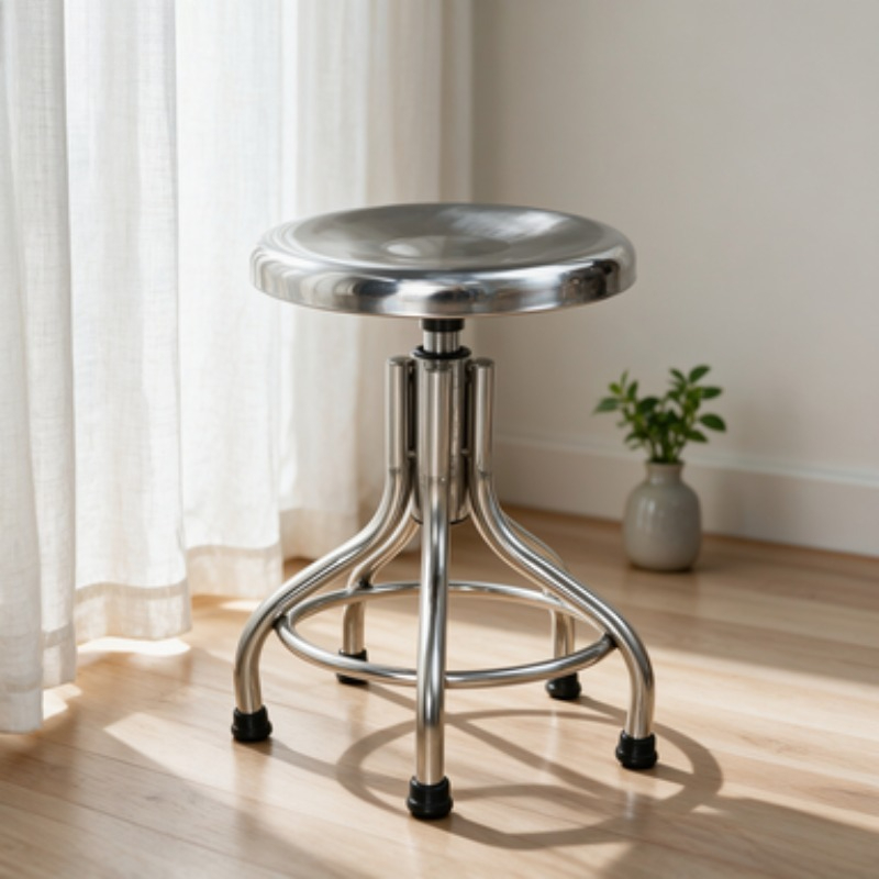 Medical Lab Furniture - Sgabello Girevole Rotondo in Acciaio Inox